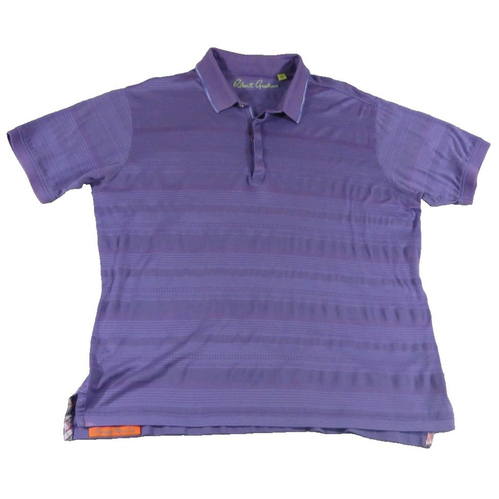 Robert Graham Classic Fit Polo Shirt Men XL Purple Stripe Mercerized‎ Cotton Top